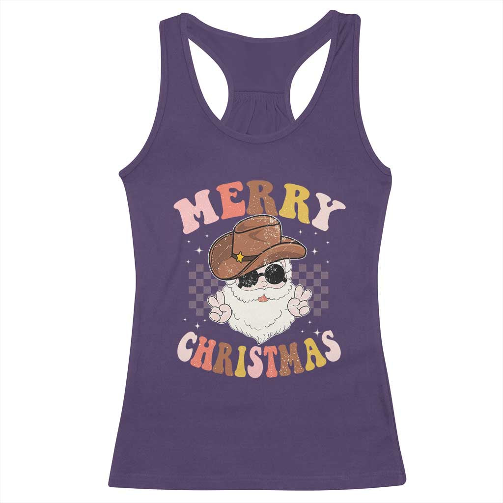 Christmas Cowboy Racerback Tank Top Vintage 90s Western Groovy Santa Claus Xmas Vibes - African Pride