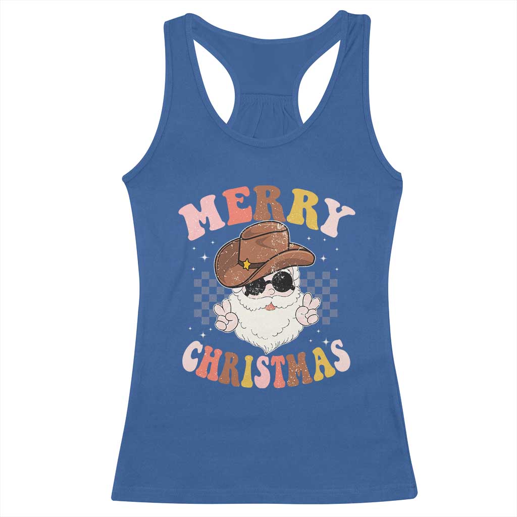 Christmas Cowboy Racerback Tank Top Vintage 90s Western Groovy Santa Claus Xmas Vibes - African Pride