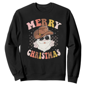 Christmas Cowboy Sweatshirt Vintage 90s Western Groovy Santa Claus Xmas Vibes - African Pride