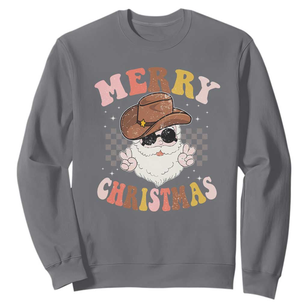 Christmas Cowboy Sweatshirt Vintage 90s Western Groovy Santa Claus Xmas Vibes - African Pride