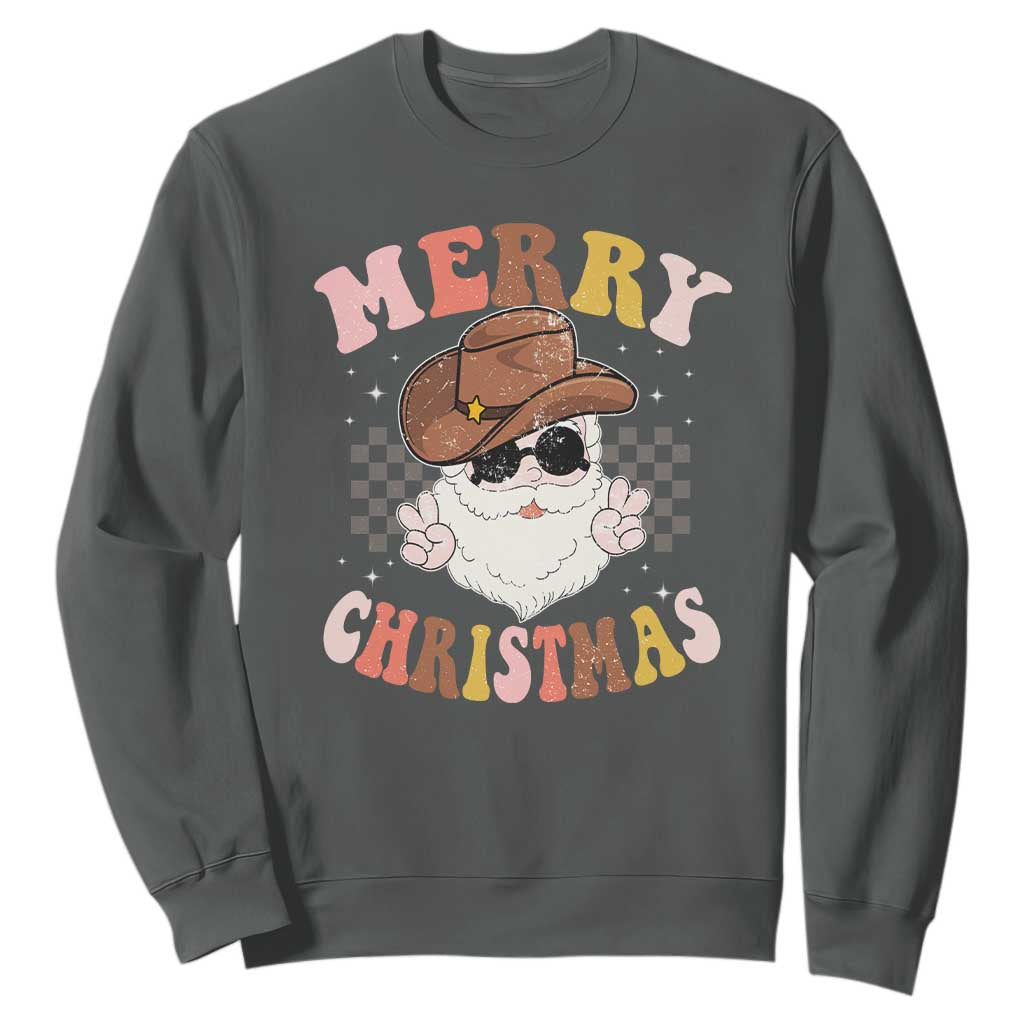 Christmas Cowboy Sweatshirt Vintage 90s Western Groovy Santa Claus Xmas Vibes - African Pride