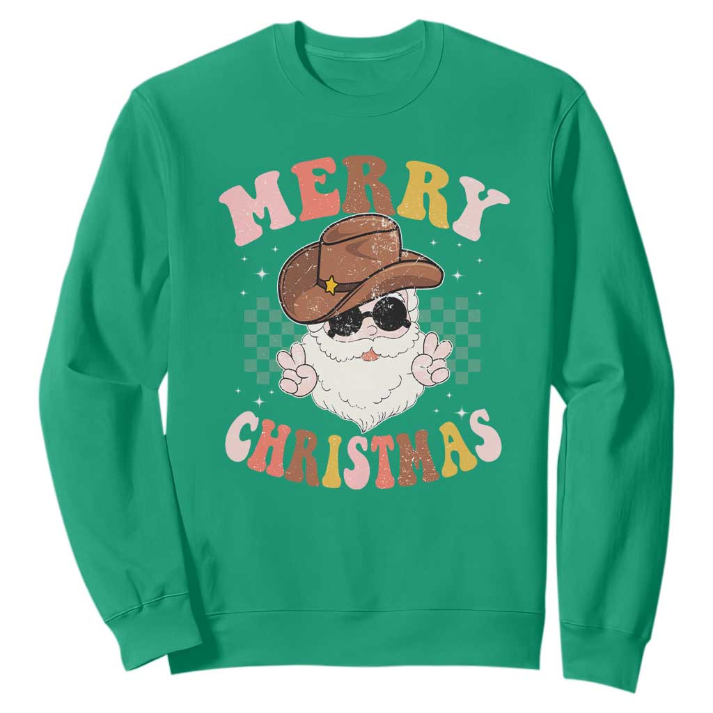 Christmas Cowboy Sweatshirt Vintage 90s Western Groovy Santa Claus Xmas Vibes - African Pride