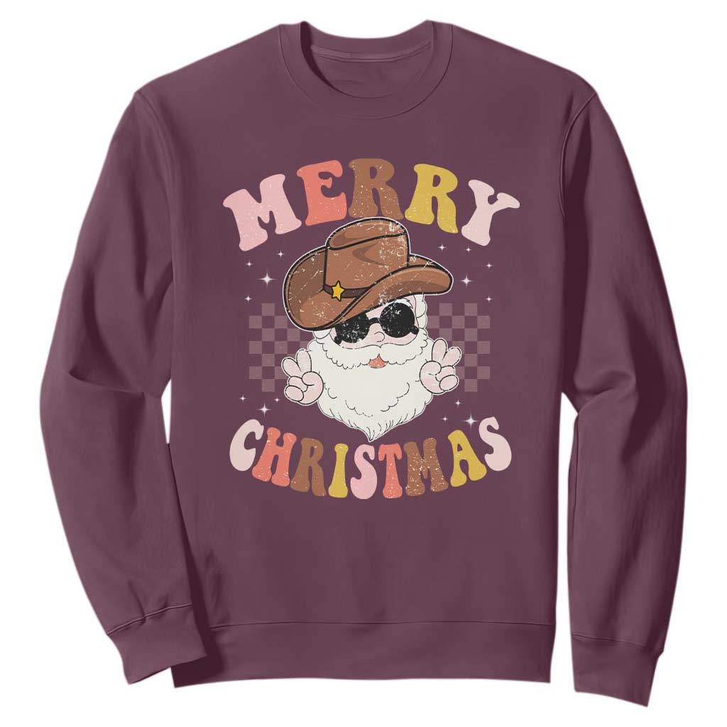 Christmas Cowboy Sweatshirt Vintage 90s Western Groovy Santa Claus Xmas Vibes - African Pride
