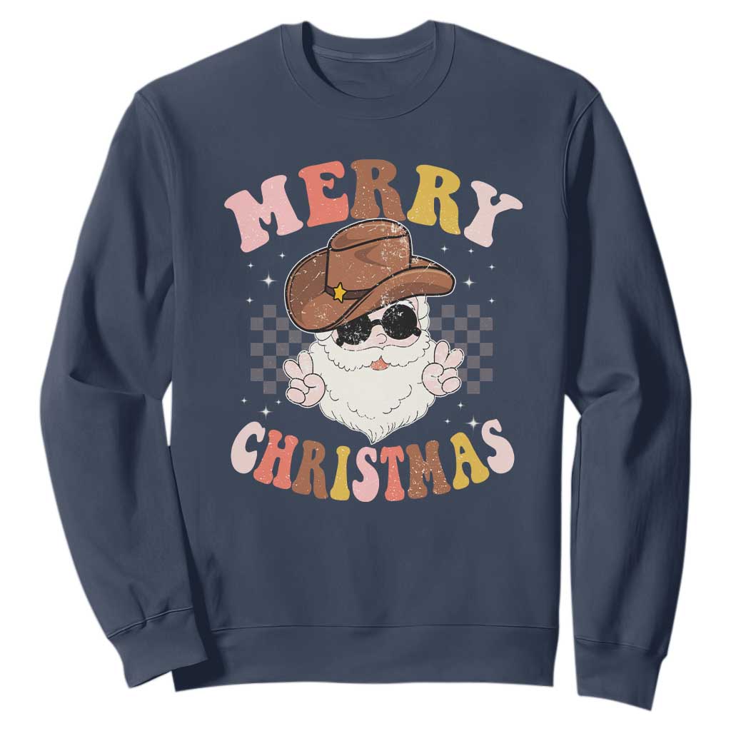 Christmas Cowboy Sweatshirt Vintage 90s Western Groovy Santa Claus Xmas Vibes - African Pride