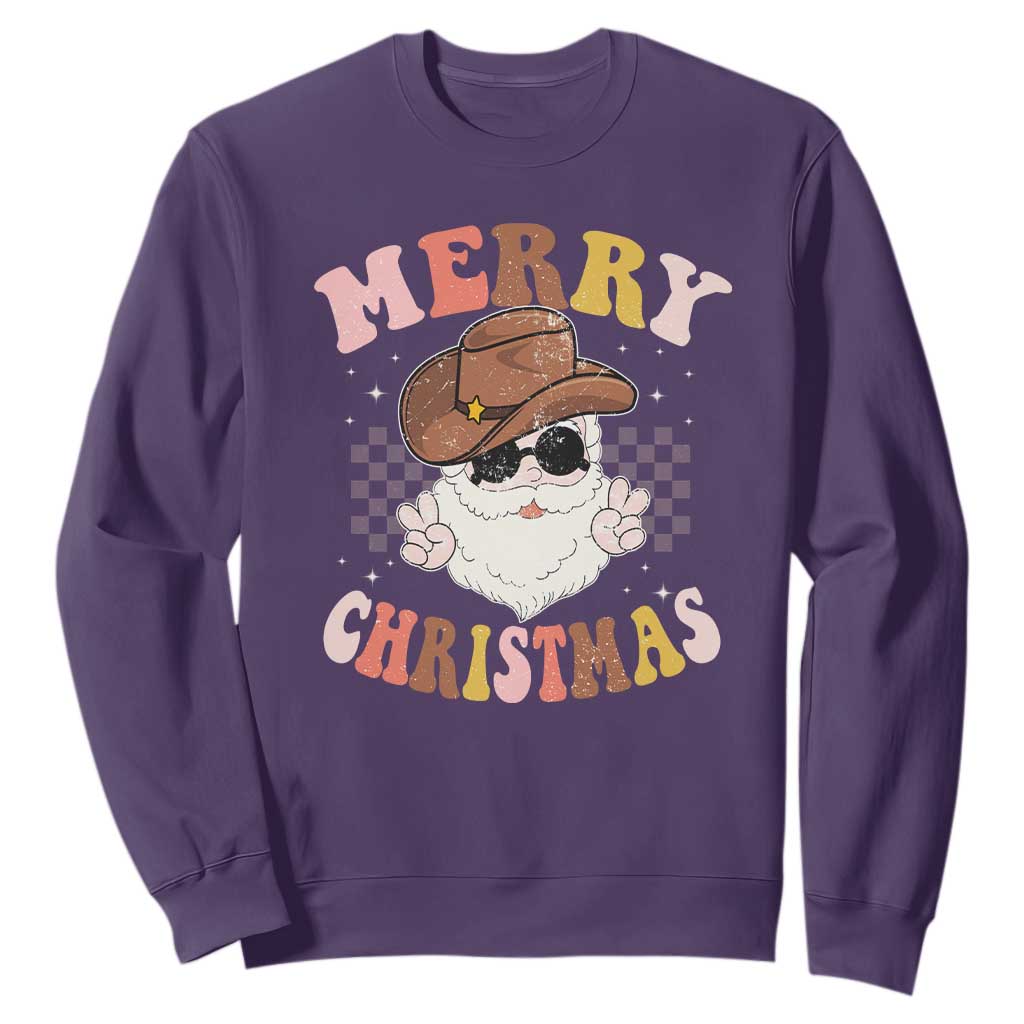 Christmas Cowboy Sweatshirt Vintage 90s Western Groovy Santa Claus Xmas Vibes - African Pride