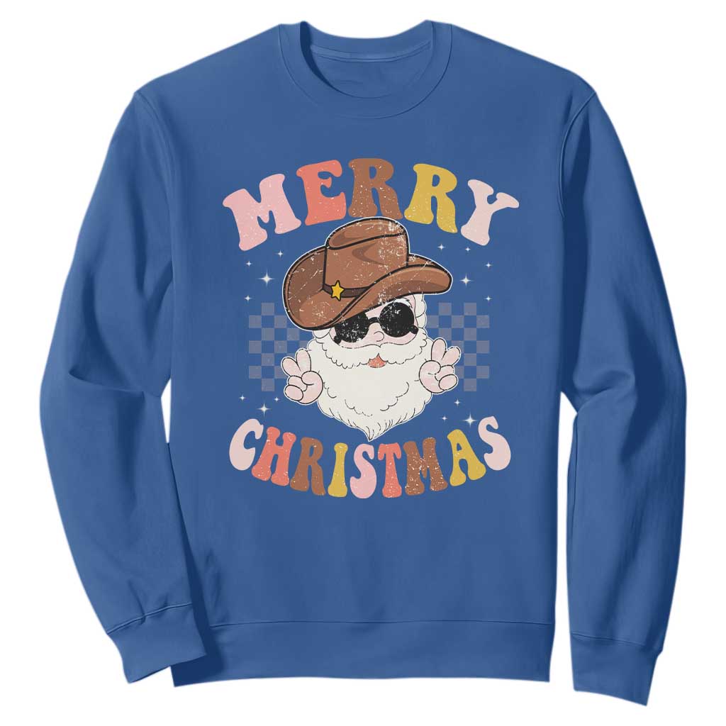 Christmas Cowboy Sweatshirt Vintage 90s Western Groovy Santa Claus Xmas Vibes - African Pride