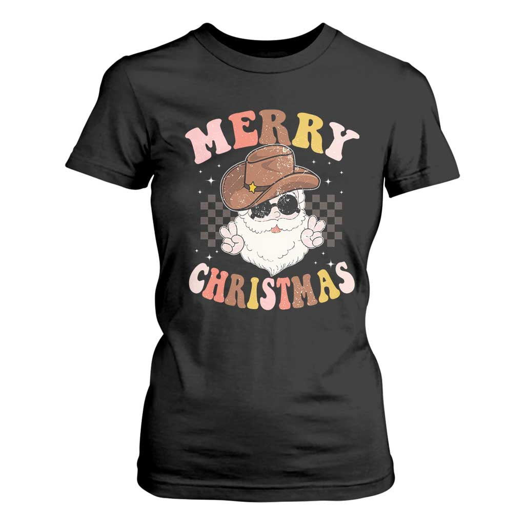 Christmas Cowboy T Shirt For Women Vintage 90s Western Groovy Santa Claus Xmas Vibes - African Pride