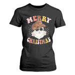 Christmas Cowboy T Shirt For Women Vintage 90s Western Groovy Santa Claus Xmas Vibes - African Pride