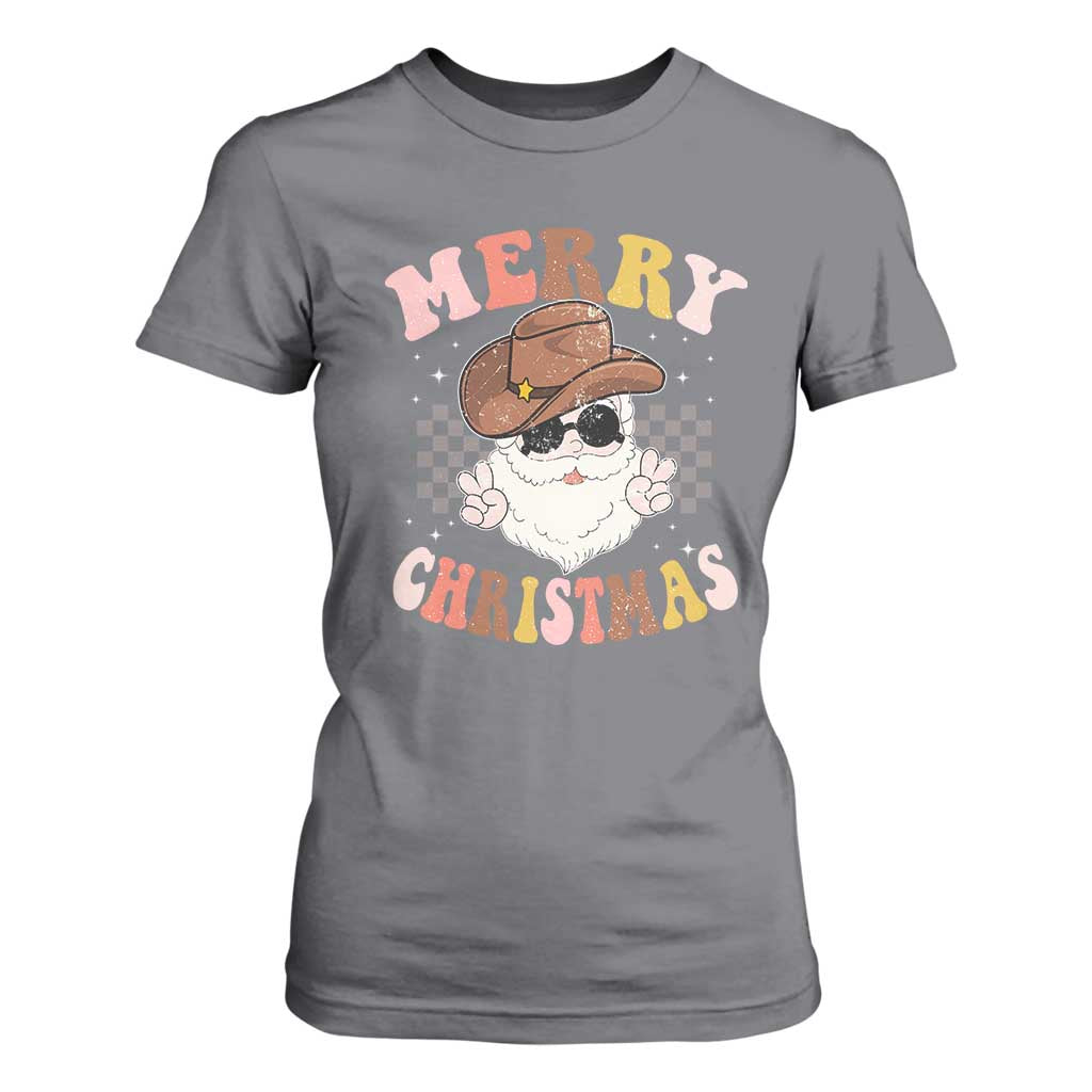 Christmas Cowboy T Shirt For Women Vintage 90s Western Groovy Santa Claus Xmas Vibes - African Pride