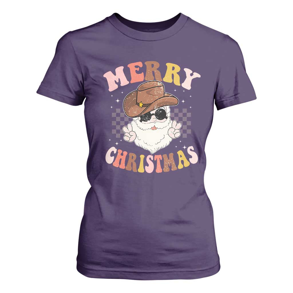 Christmas Cowboy T Shirt For Women Vintage 90s Western Groovy Santa Claus Xmas Vibes - African Pride