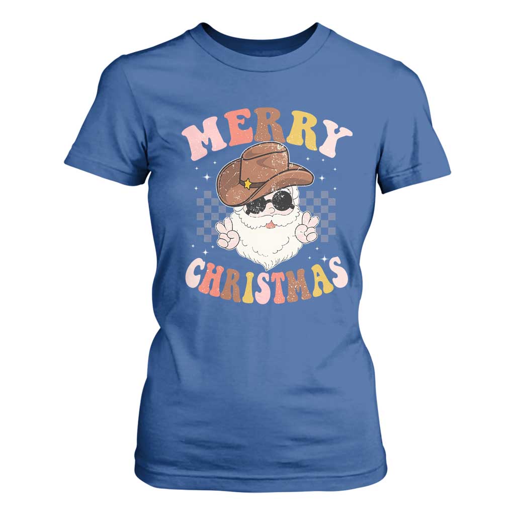 Christmas Cowboy T Shirt For Women Vintage 90s Western Groovy Santa Claus Xmas Vibes - African Pride