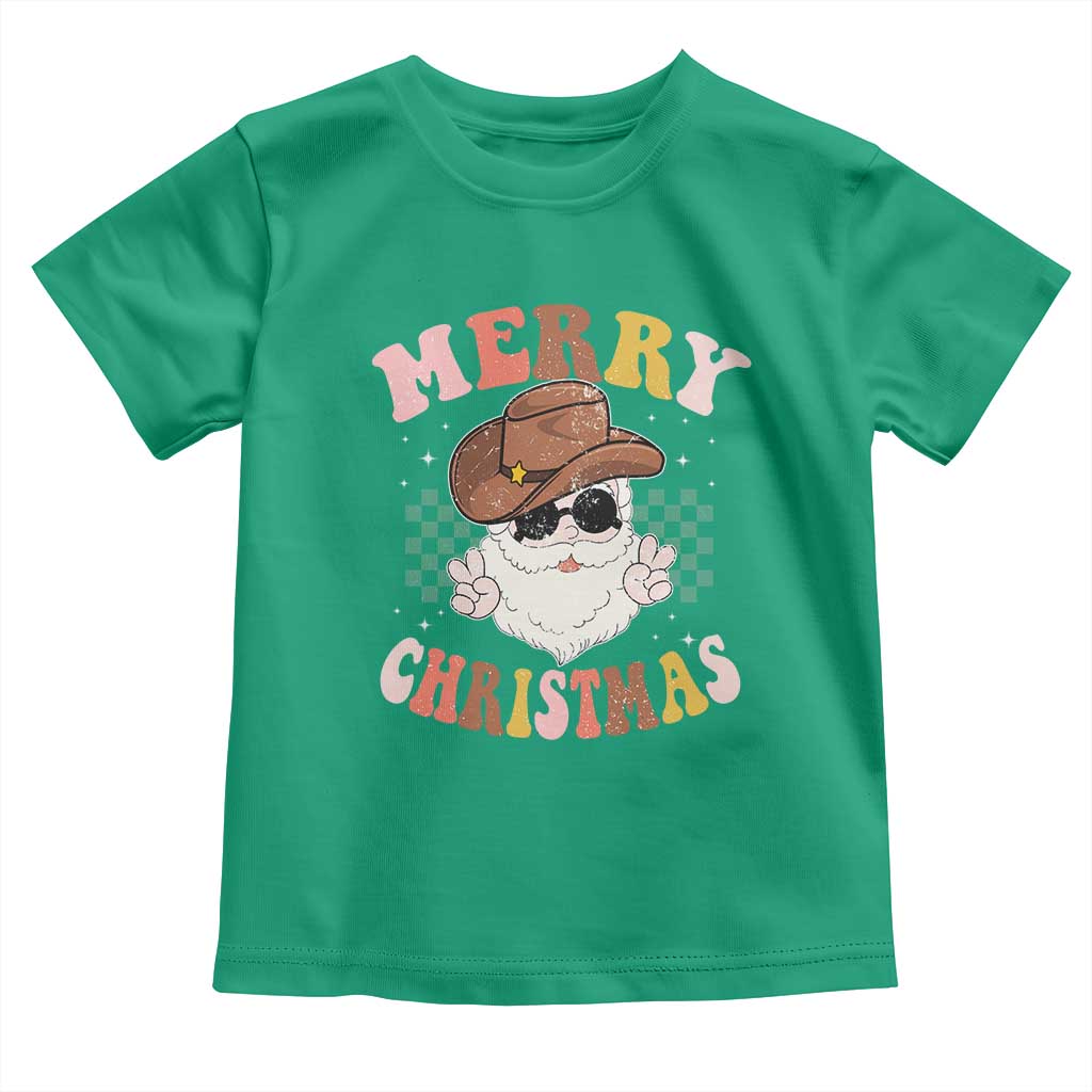 Christmas Cowboy Toddler T Shirt Vintage 90s Western Groovy Santa Claus Xmas Vibes - African Pride