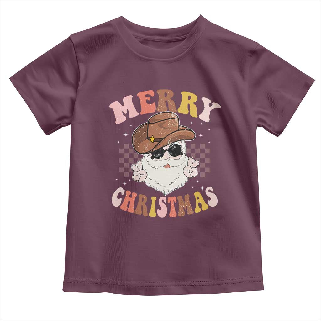 Christmas Cowboy Toddler T Shirt Vintage 90s Western Groovy Santa Claus Xmas Vibes - African Pride