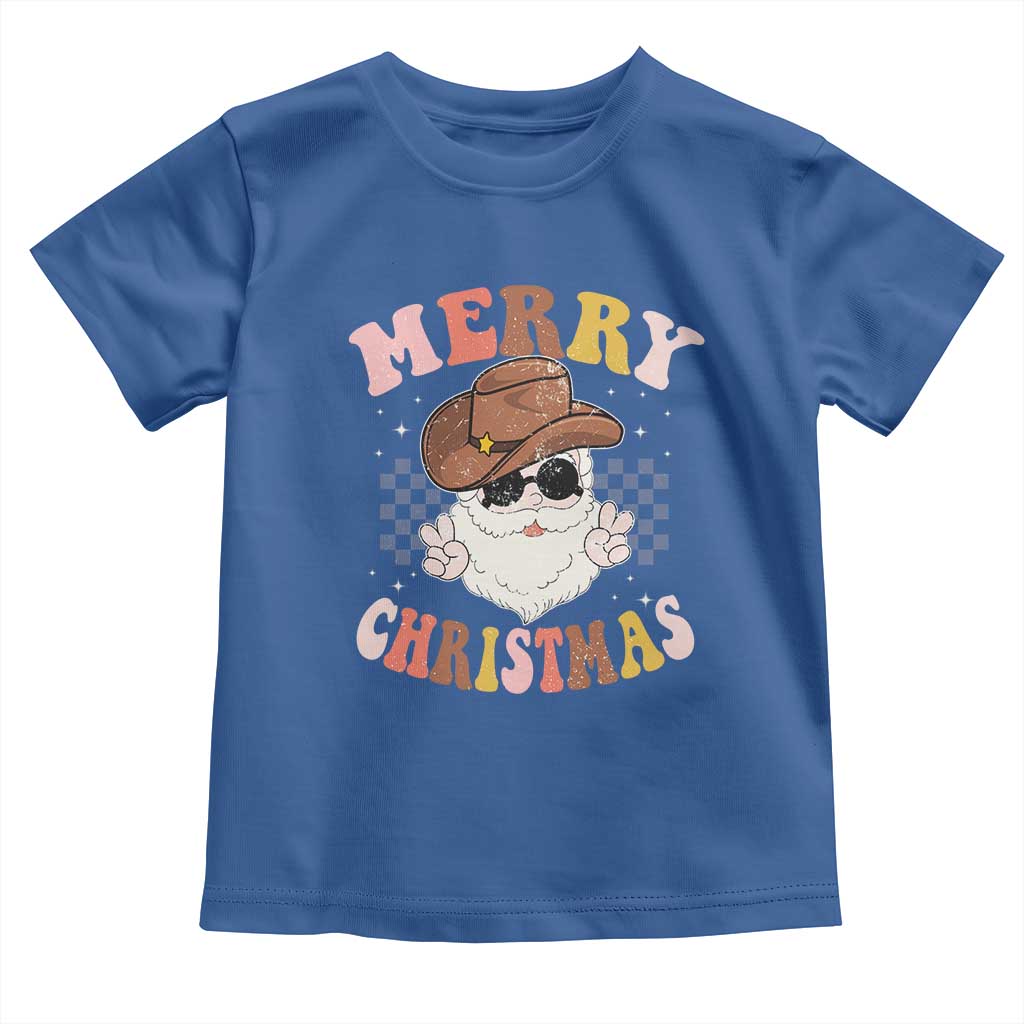 Christmas Cowboy Toddler T Shirt Vintage 90s Western Groovy Santa Claus Xmas Vibes - African Pride