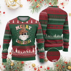 Christmas Cowboy Knit Sweatshirt Vintage 90s Western Groovy Santa Claus Xmas Vibes - African Pride