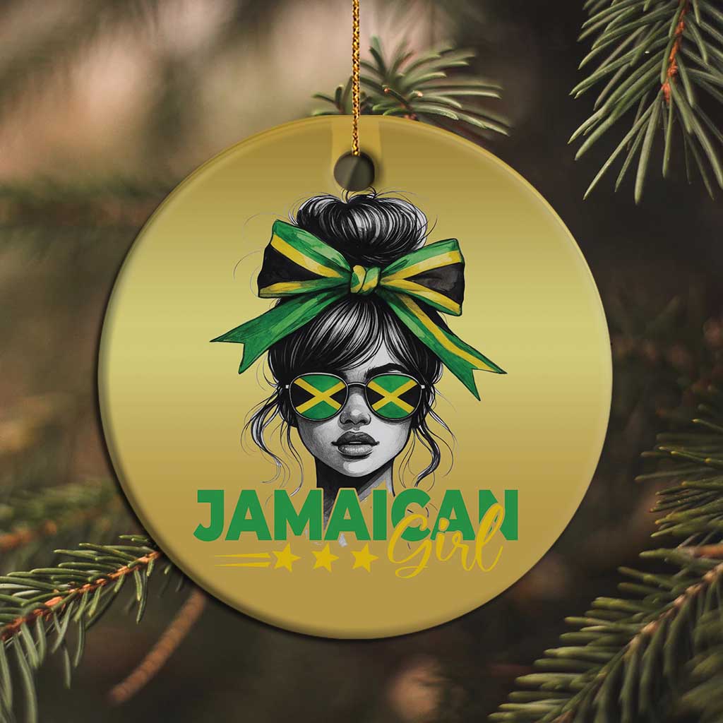 Proud Jamaican Girl Christmas Ornament Jamaica Messy Bun Retro Vintage Jamaican Flag - African Pride