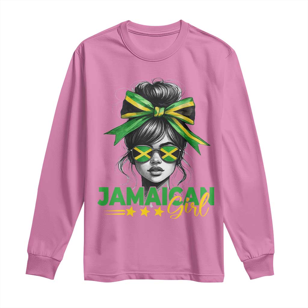 Proud Jamaican Girl Long Sleeve Shirt Jamaica Messy Bun Retro Vintage Jamaican Flag - African Pride