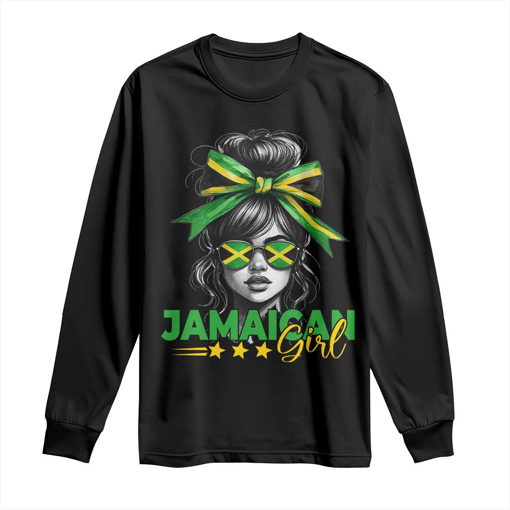 Proud Jamaican Girl Long Sleeve Shirt Jamaica Messy Bun Retro Vintage Jamaican Flag - African Pride