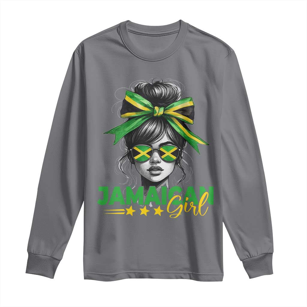 Proud Jamaican Girl Long Sleeve Shirt Jamaica Messy Bun Retro Vintage Jamaican Flag - African Pride