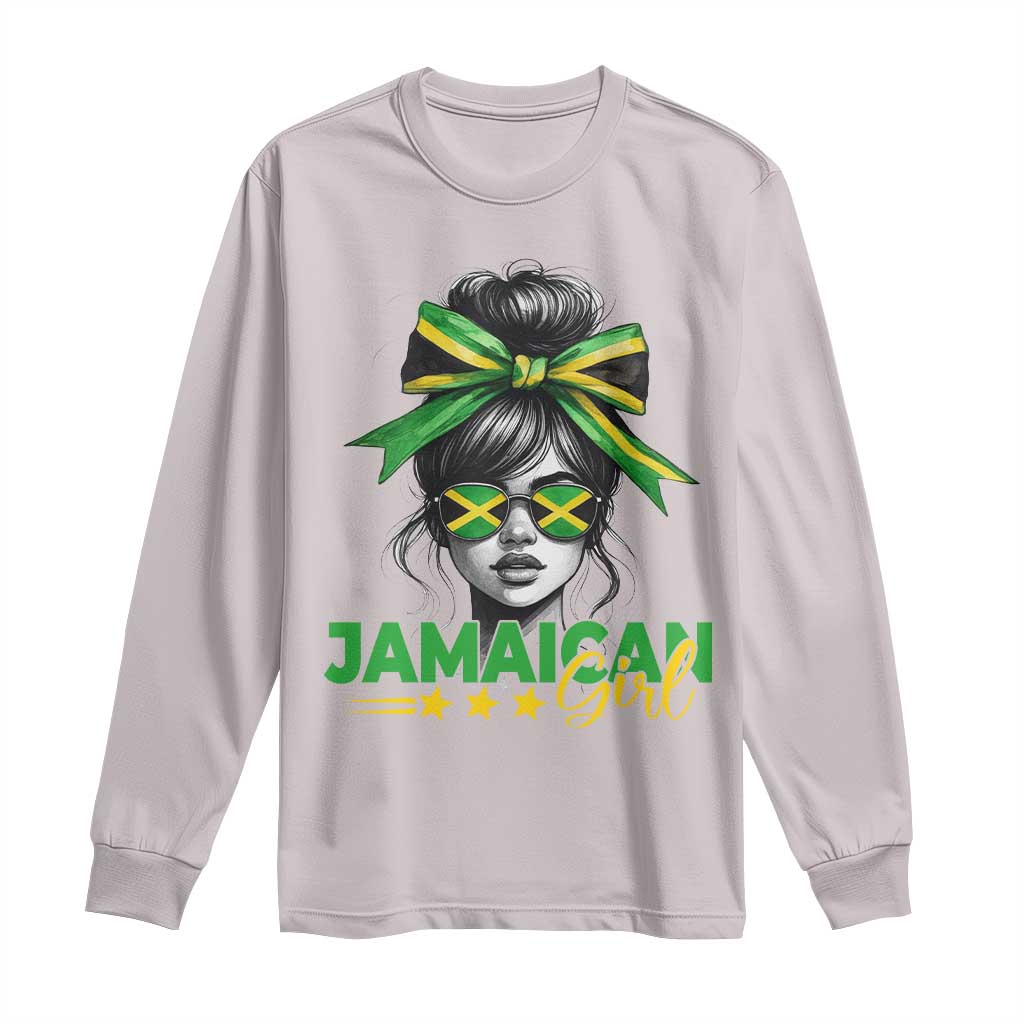Proud Jamaican Girl Long Sleeve Shirt Jamaica Messy Bun Retro Vintage Jamaican Flag - African Pride