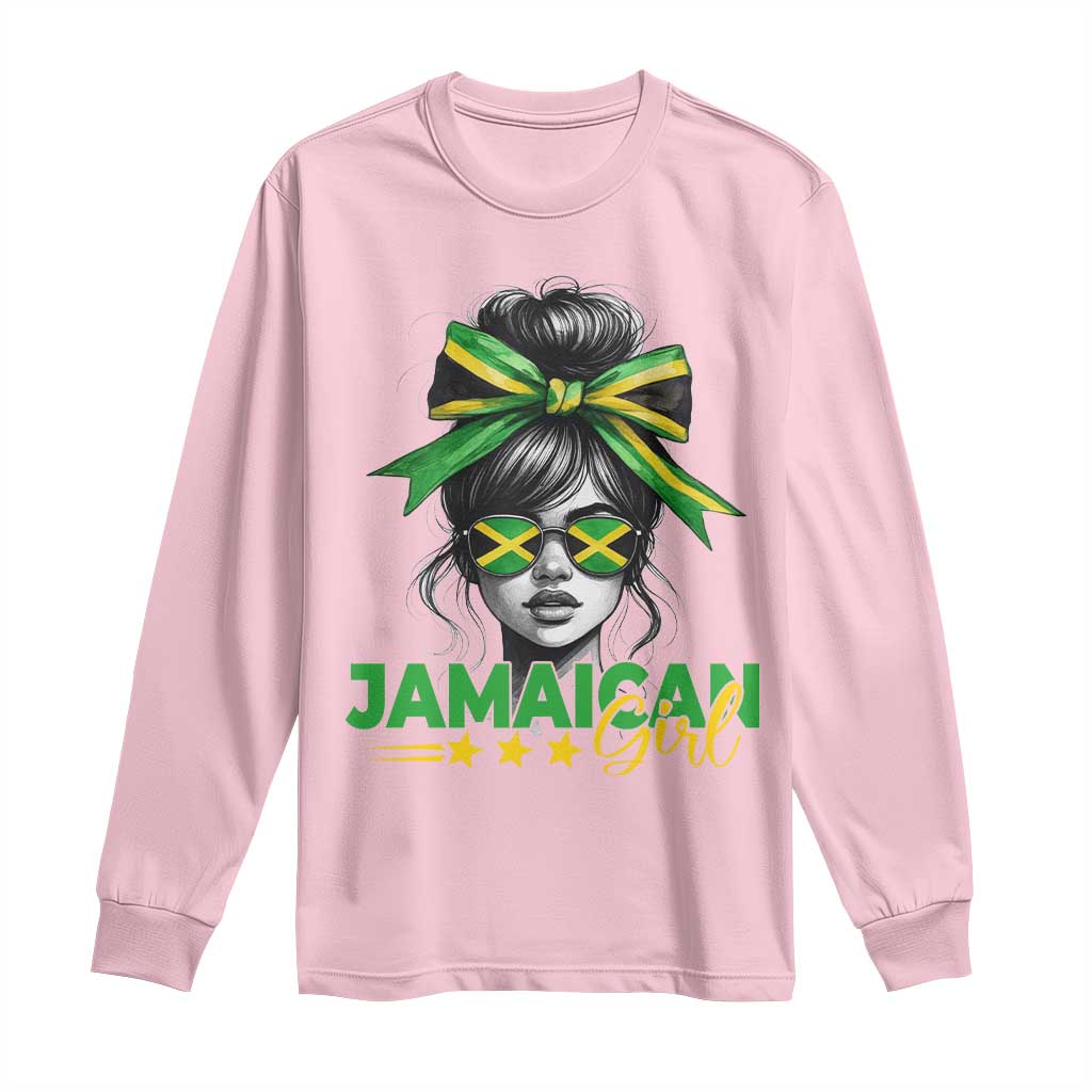 Proud Jamaican Girl Long Sleeve Shirt Jamaica Messy Bun Retro Vintage Jamaican Flag - African Pride