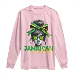 Proud Jamaican Girl Long Sleeve Shirt Jamaica Messy Bun Retro Vintage Jamaican Flag - African Pride