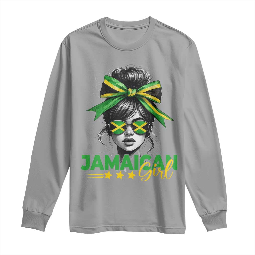 Proud Jamaican Girl Long Sleeve Shirt Jamaica Messy Bun Retro Vintage Jamaican Flag - African Pride