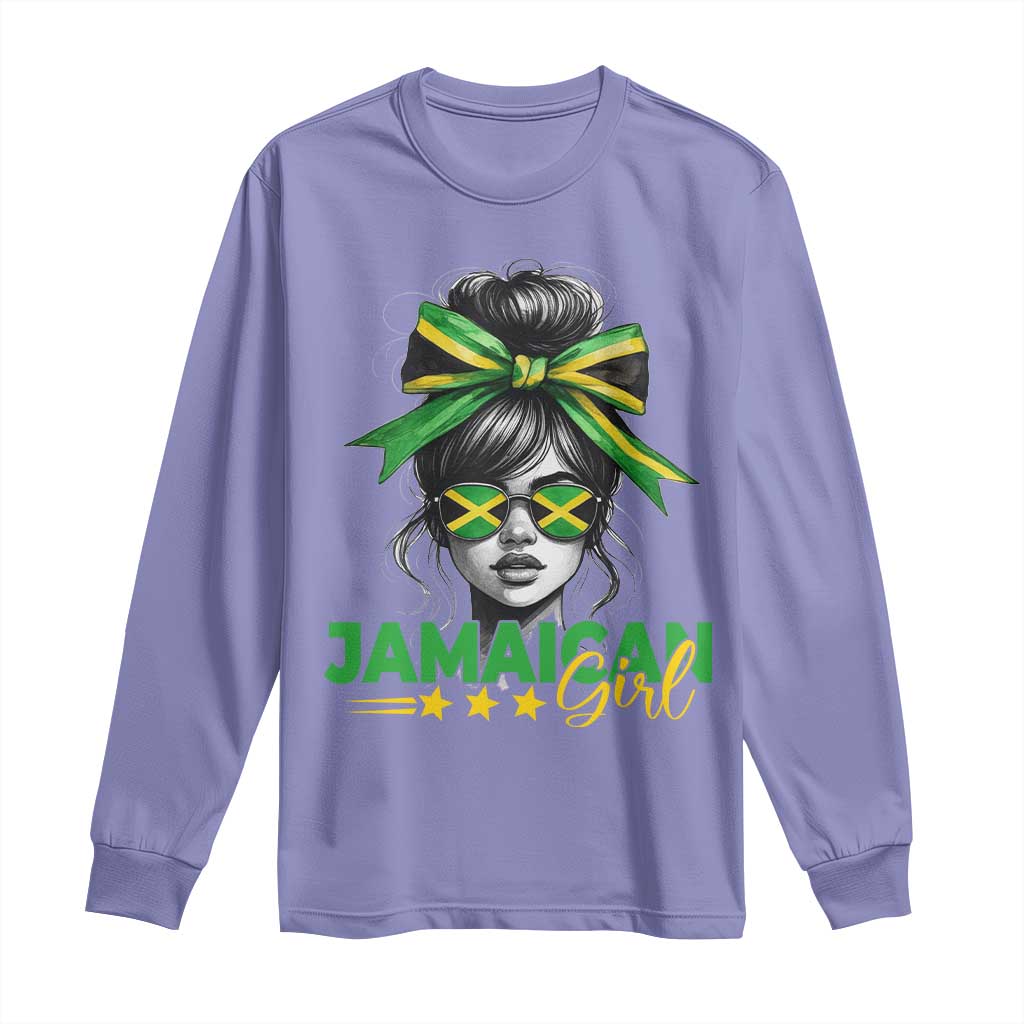 Proud Jamaican Girl Long Sleeve Shirt Jamaica Messy Bun Retro Vintage Jamaican Flag - African Pride