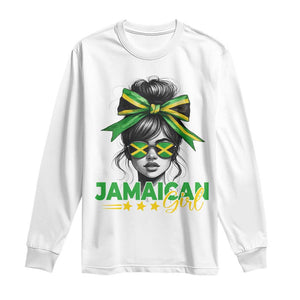 Proud Jamaican Girl Long Sleeve Shirt Jamaica Messy Bun Retro Vintage Jamaican Flag - African Pride