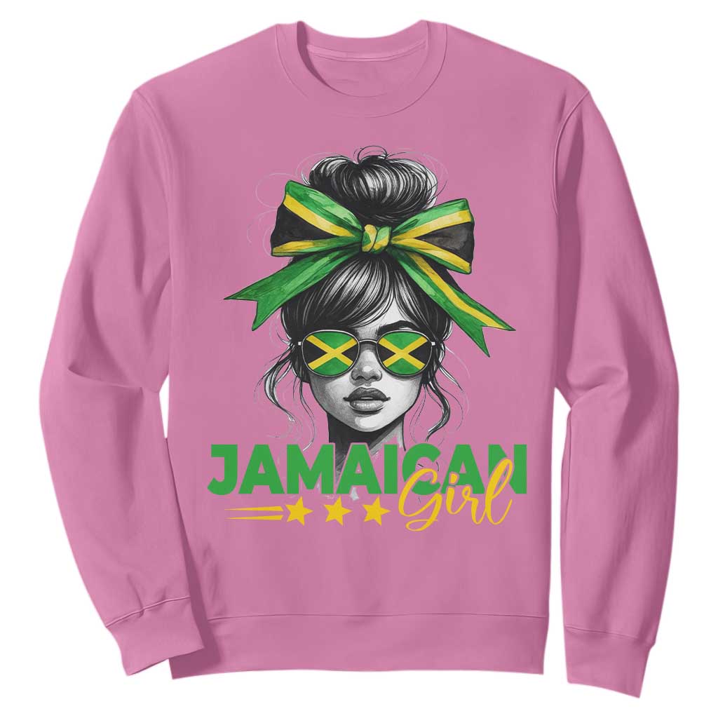 Proud Jamaican Girl Sweatshirt Jamaica Messy Bun Retro Vintage Jamaican Flag - African Pride