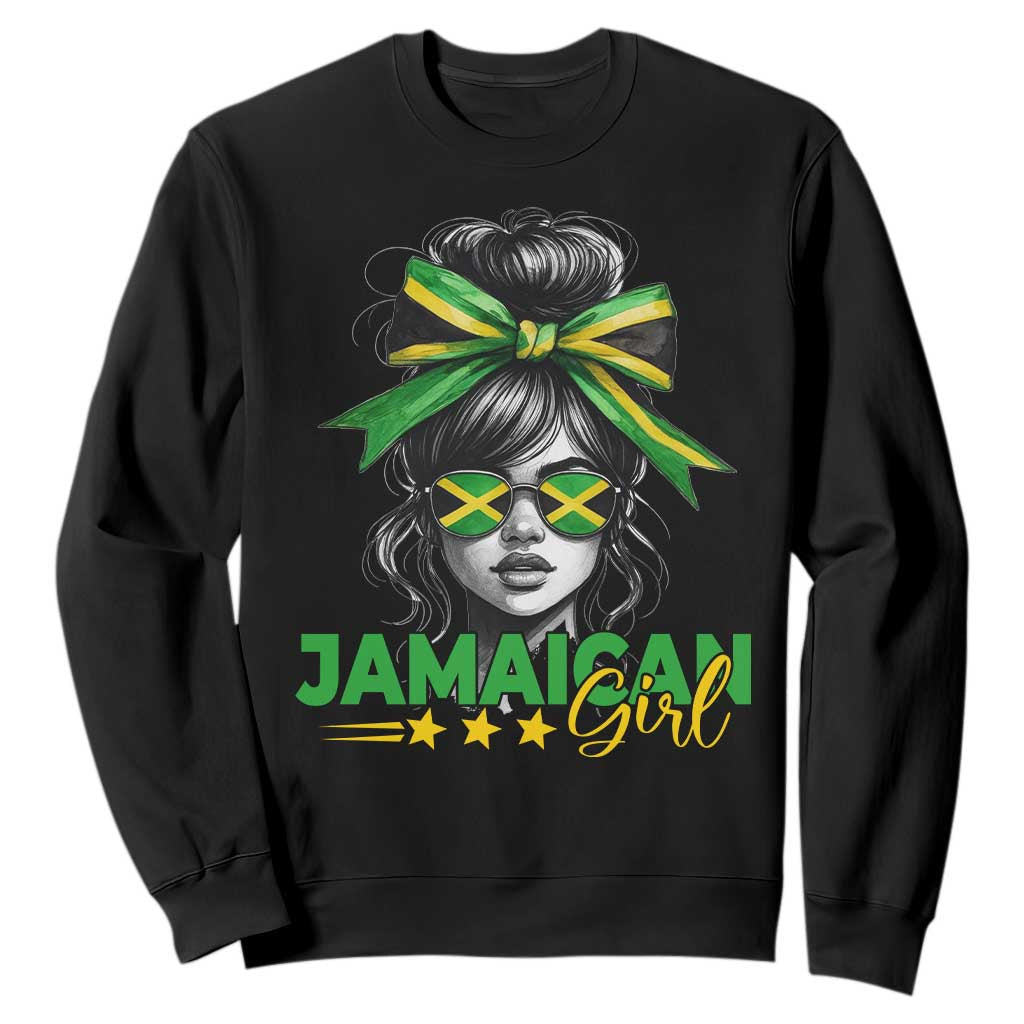 Proud Jamaican Girl Sweatshirt Jamaica Messy Bun Retro Vintage Jamaican Flag - African Pride