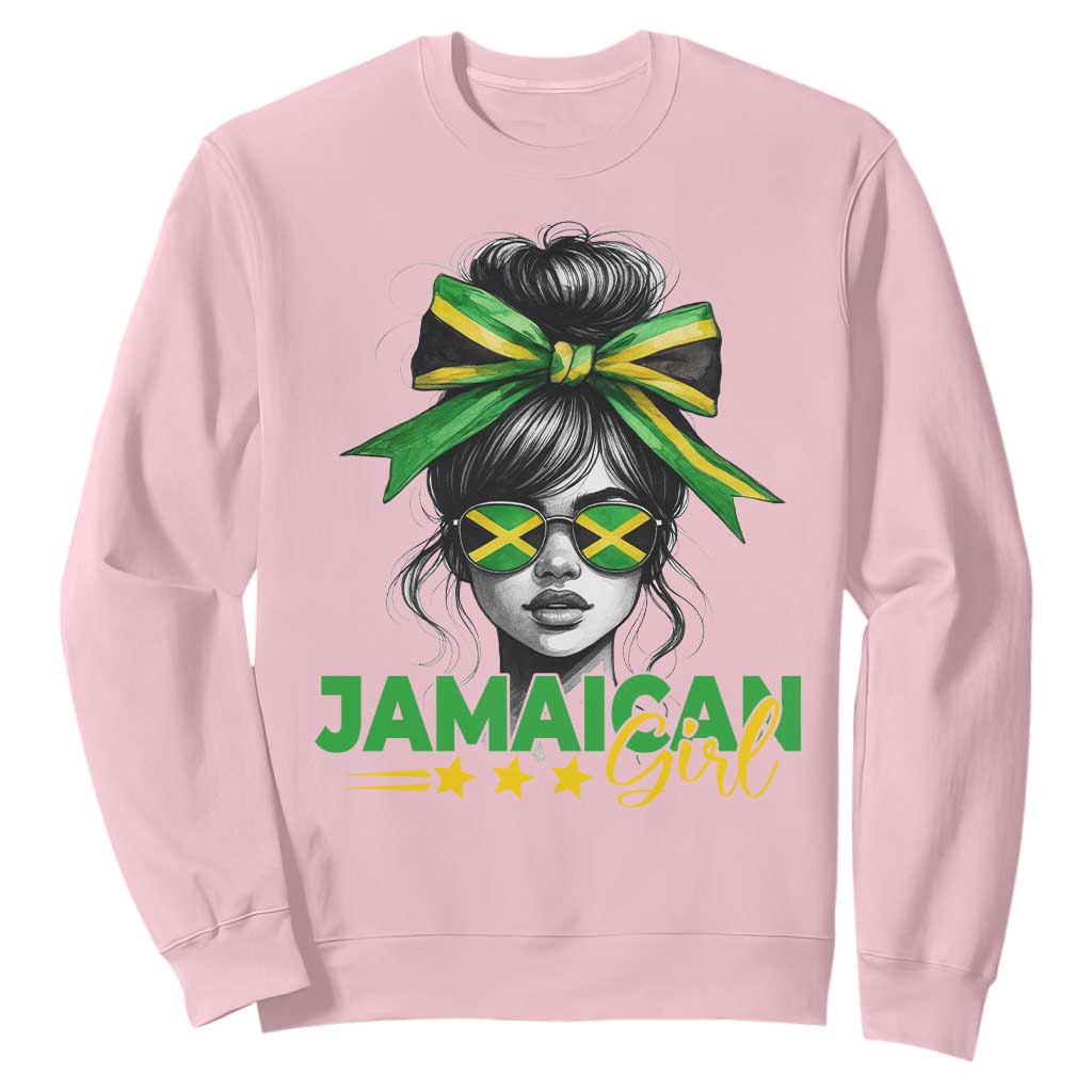 Proud Jamaican Girl Sweatshirt Jamaica Messy Bun Retro Vintage Jamaican Flag - African Pride