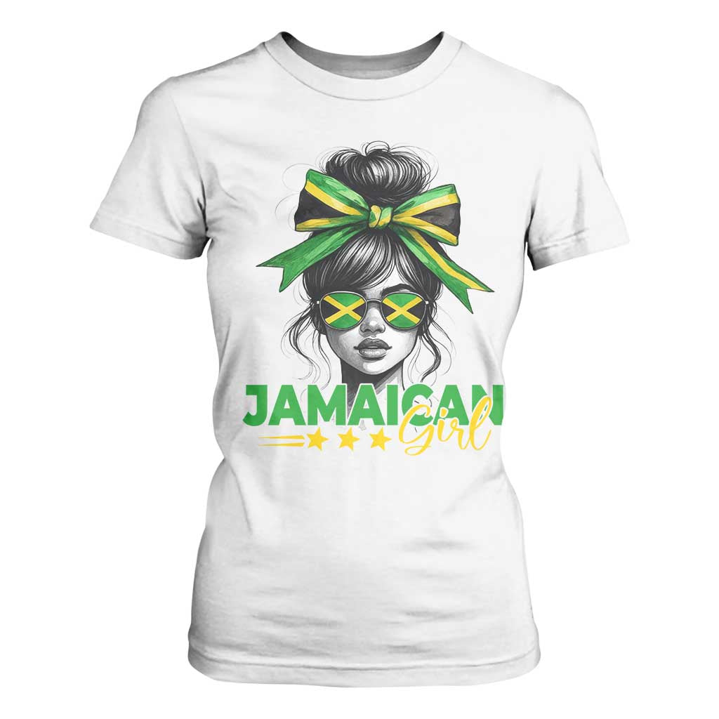 Proud Jamaican Girl T Shirt For Women Jamaica Messy Bun Retro Vintage Jamaican Flag - African Pride