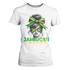 Proud Jamaican Girl T Shirt For Women Jamaica Messy Bun Retro Vintage Jamaican Flag - African Pride