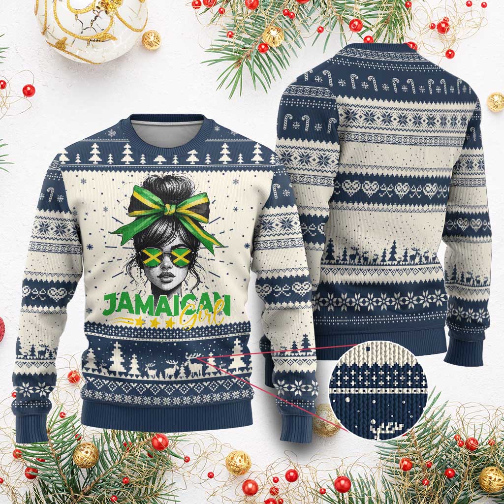Proud Jamaican Girl Knit Sweatshirt Jamaica Messy Bun Retro Vintage Jamaican Flag - African Pride