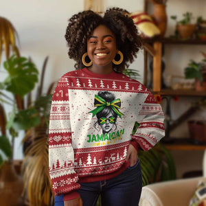 Proud Jamaican Girl Knit Sweatshirt Jamaica Messy Bun Retro Vintage Jamaican Flag - African Pride