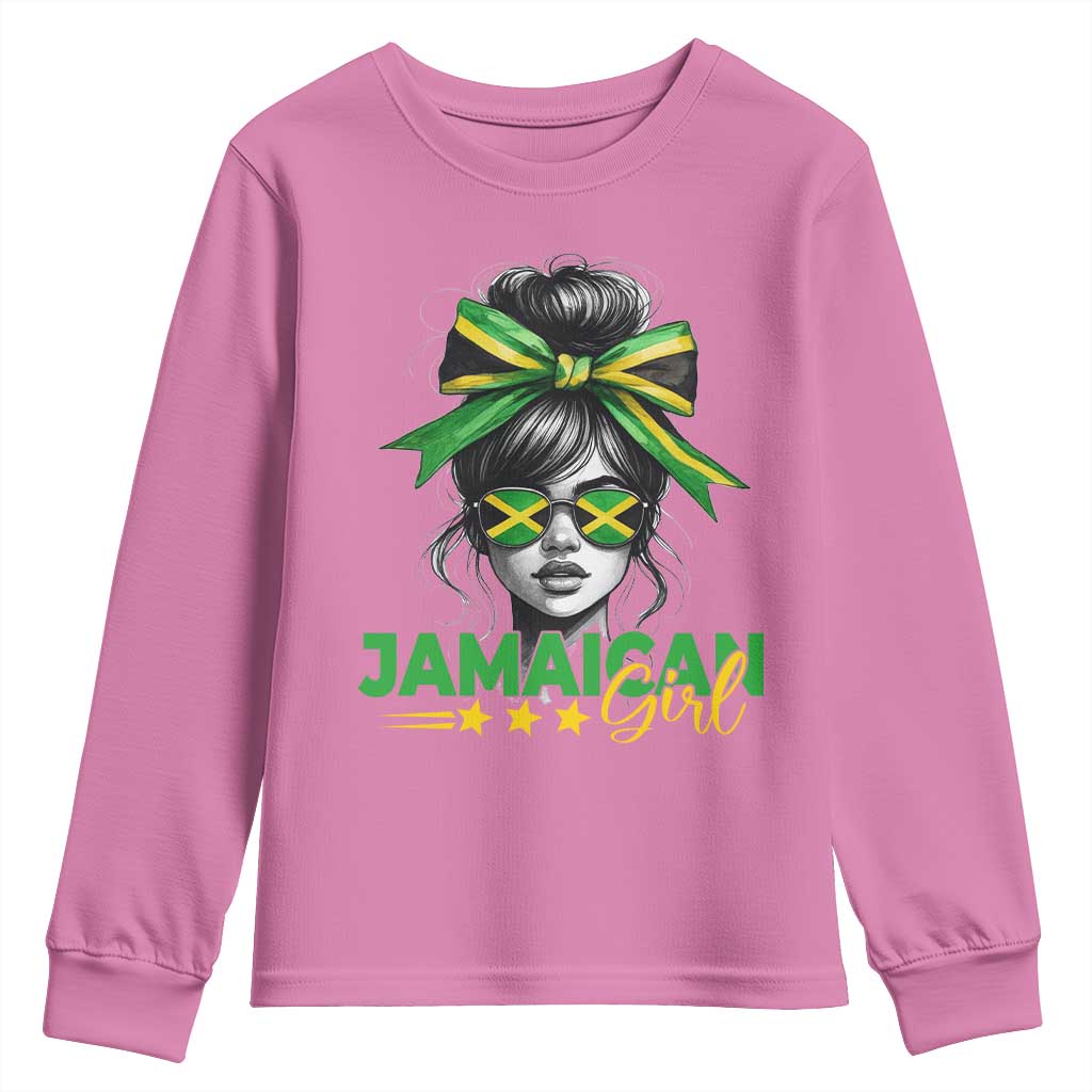 Proud Jamaican Girl Youth Sweatshirt Jamaica Messy Bun Retro Vintage Jamaican Flag - African Pride