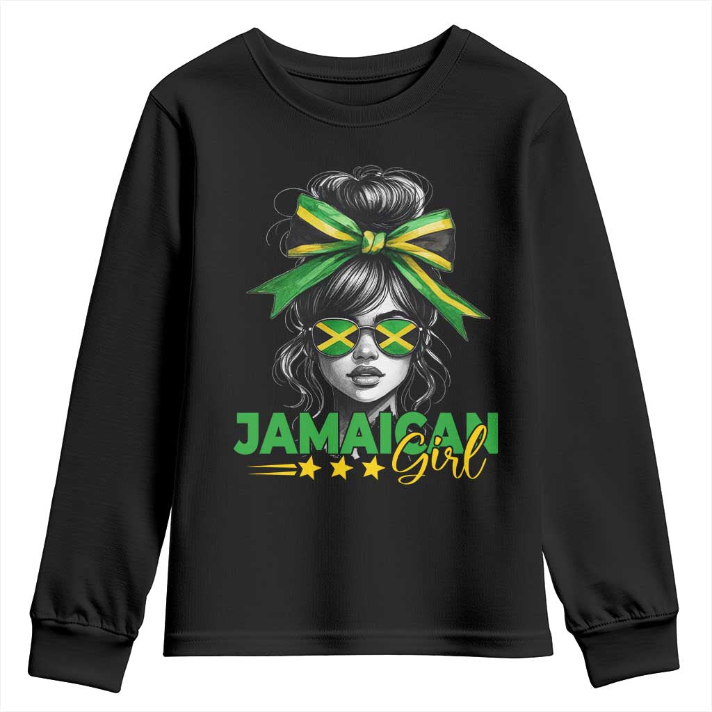 Proud Jamaican Girl Youth Sweatshirt Jamaica Messy Bun Retro Vintage Jamaican Flag - African Pride