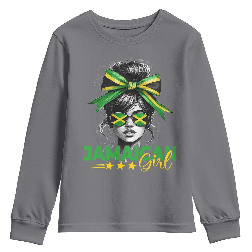 Proud Jamaican Girl Youth Sweatshirt Jamaica Messy Bun Retro Vintage Jamaican Flag - African Pride