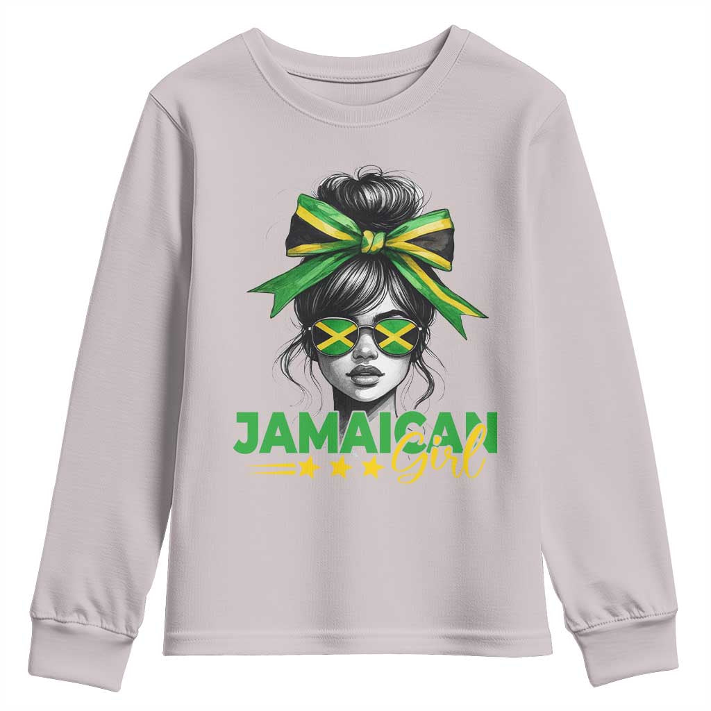Proud Jamaican Girl Youth Sweatshirt Jamaica Messy Bun Retro Vintage Jamaican Flag - African Pride
