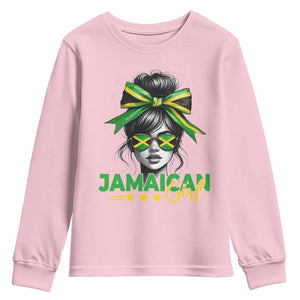 Proud Jamaican Girl Youth Sweatshirt Jamaica Messy Bun Retro Vintage Jamaican Flag - African Pride