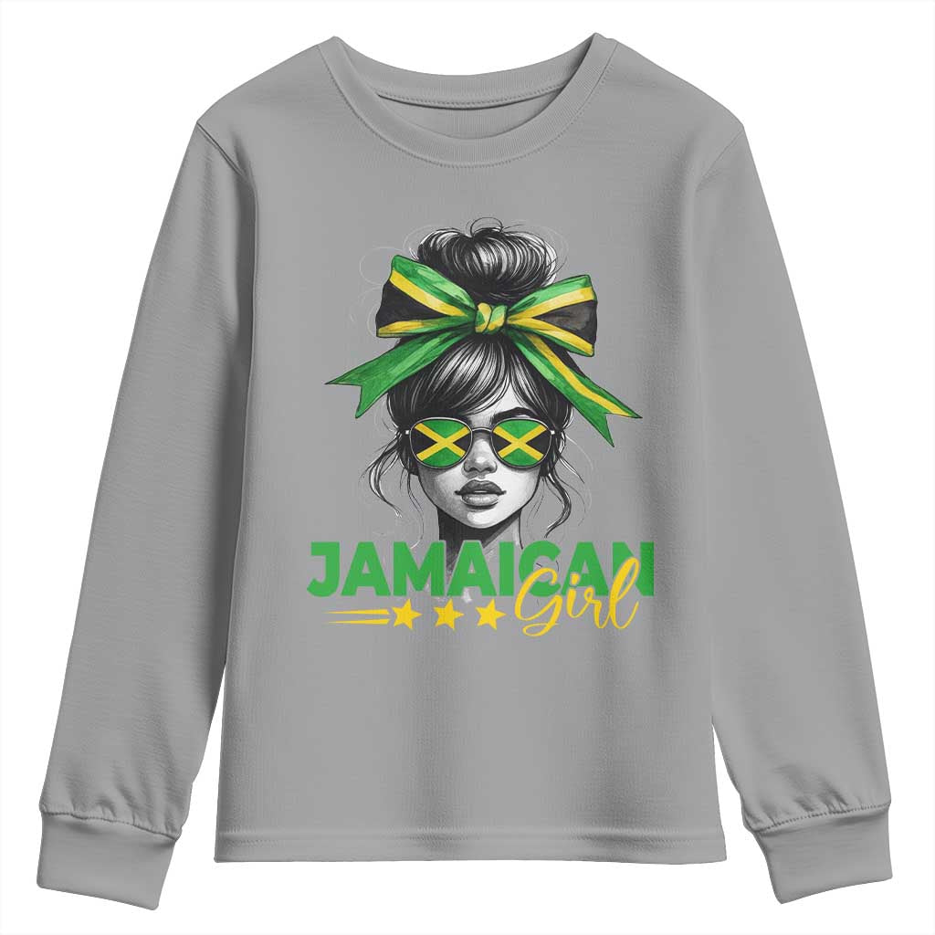 Proud Jamaican Girl Youth Sweatshirt Jamaica Messy Bun Retro Vintage Jamaican Flag - African Pride