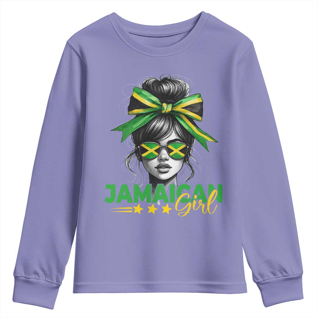 Proud Jamaican Girl Youth Sweatshirt Jamaica Messy Bun Retro Vintage Jamaican Flag - African Pride