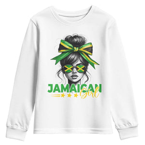 Proud Jamaican Girl Youth Sweatshirt Jamaica Messy Bun Retro Vintage Jamaican Flag - African Pride