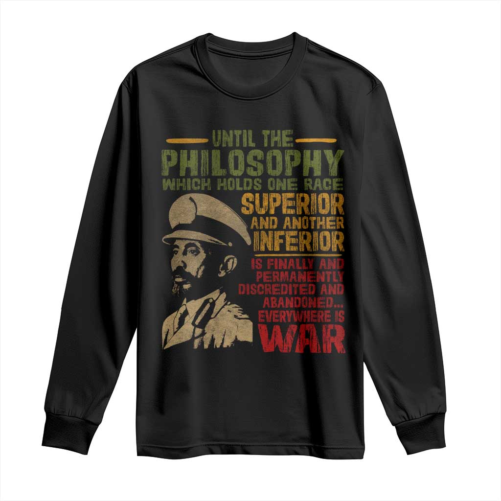 Haile Selassie Long Sleeve Shirt War Speech Lion of Judah Rasta Jah Bless - African Pride