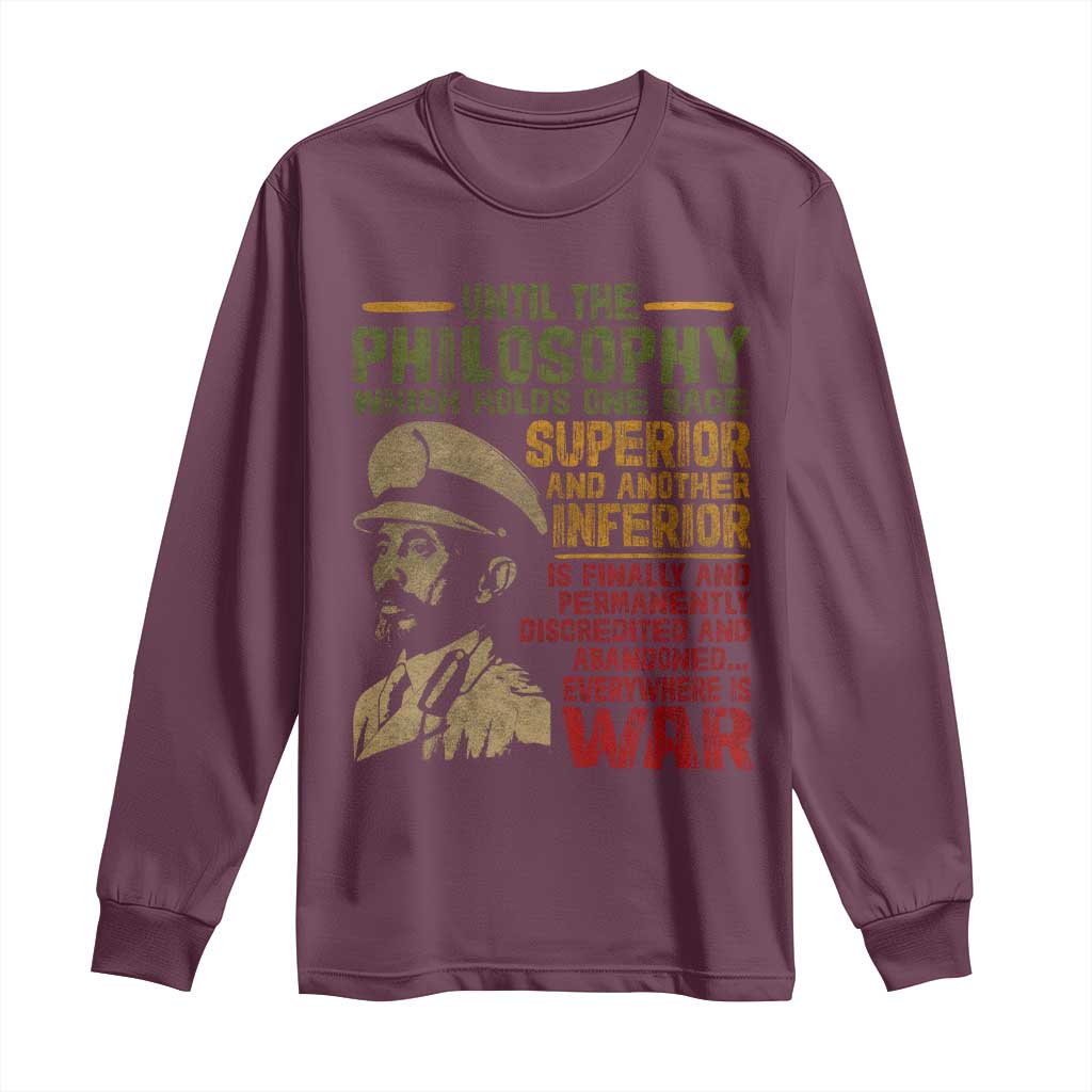 Haile Selassie Long Sleeve Shirt War Speech Lion of Judah Rasta Jah Bless - African Pride