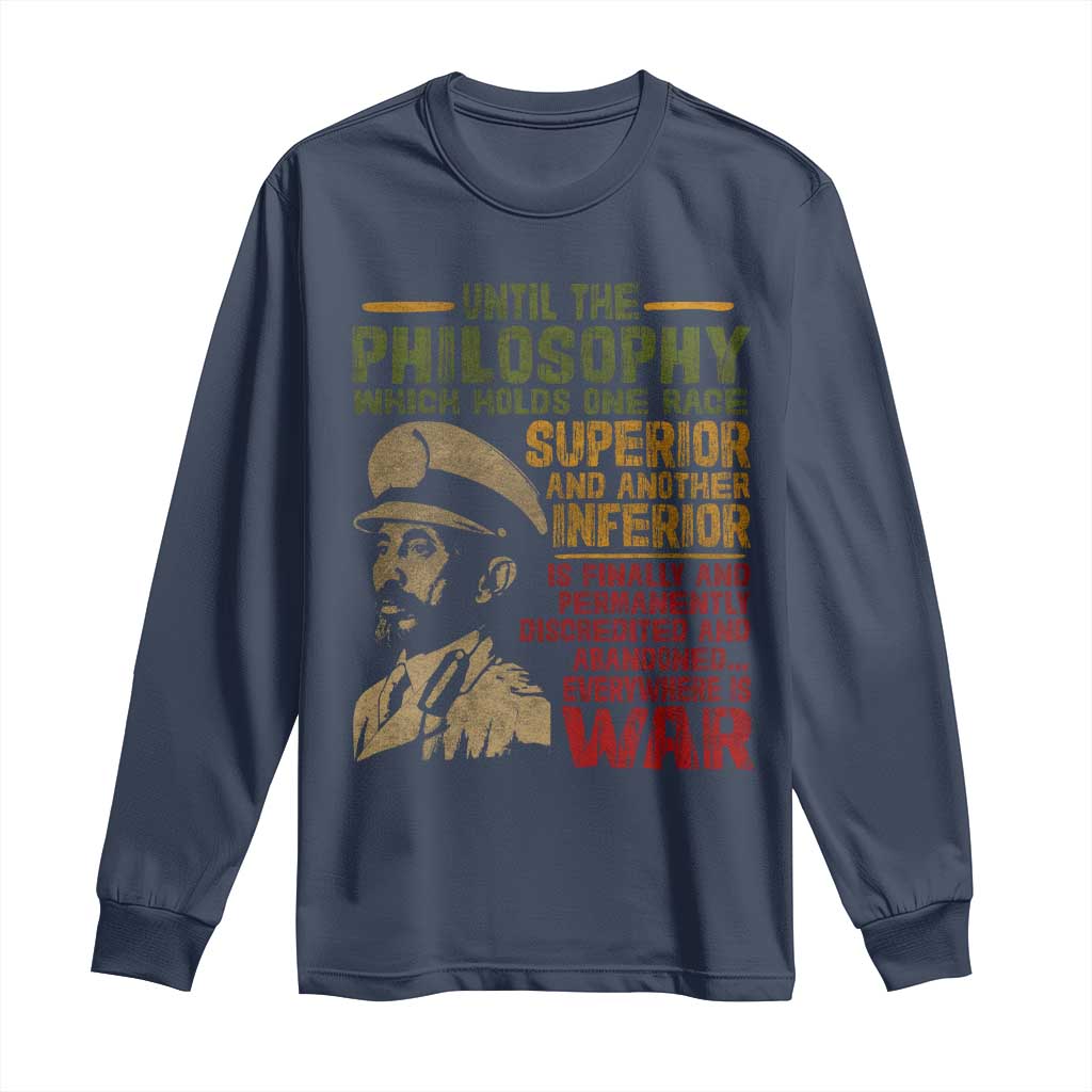 Haile Selassie Long Sleeve Shirt War Speech Lion of Judah Rasta Jah Bless - African Pride