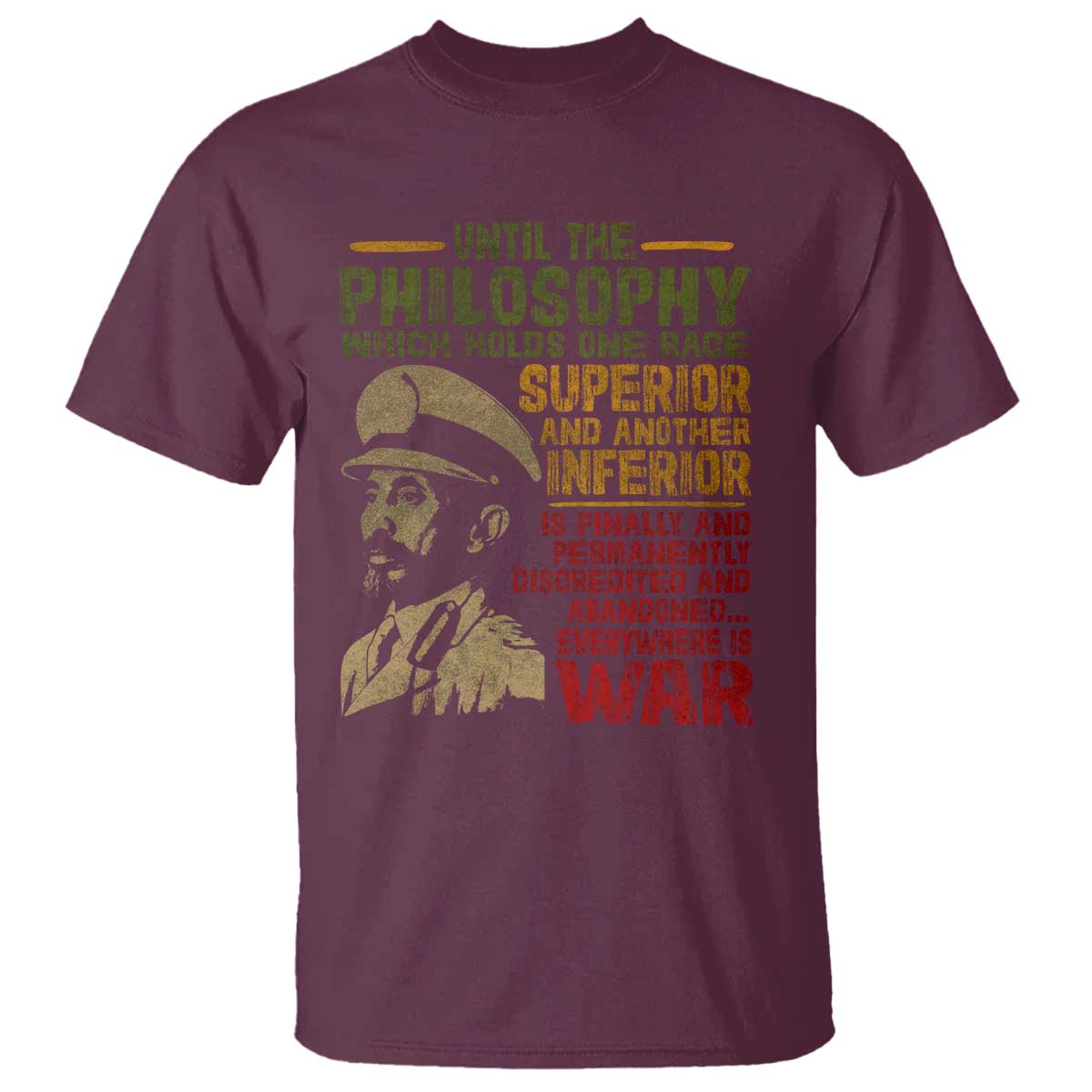 Haile Selassie T Shirt War Speech Lion of Judah Rasta Jah Bless - African Pride