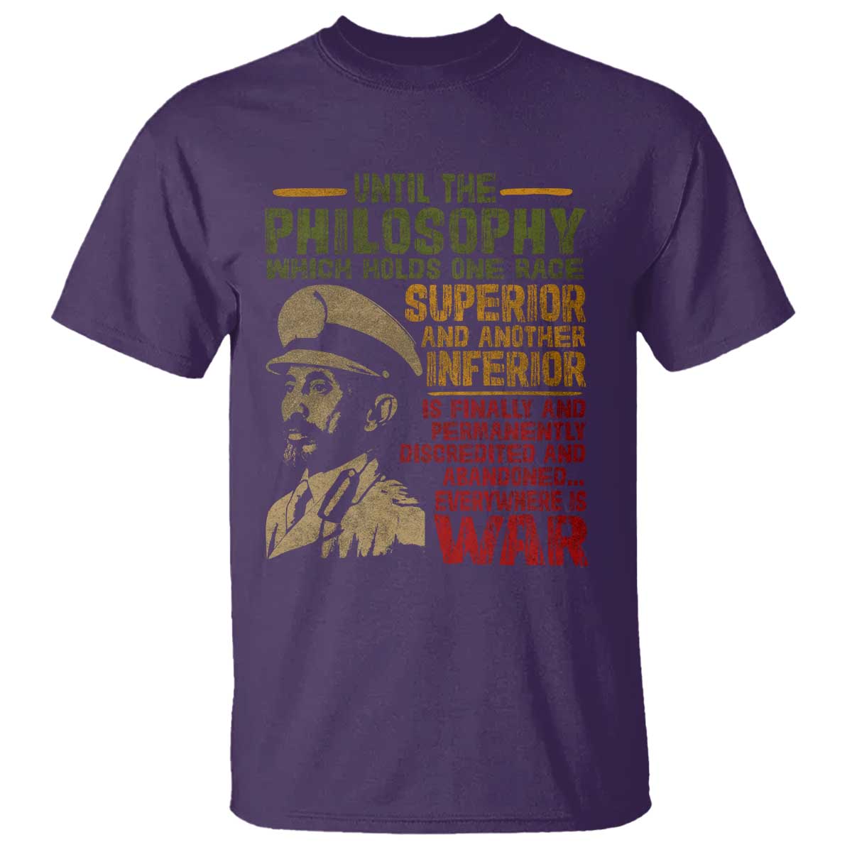 Haile Selassie T Shirt War Speech Lion of Judah Rasta Jah Bless - African Pride