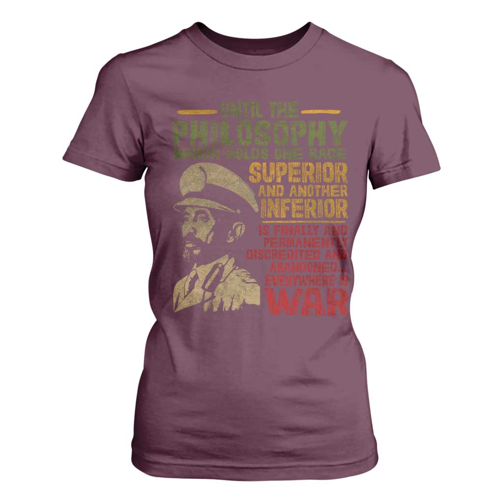 Haile Selassie T Shirt For Women War Speech Lion of Judah Rasta Jah Bless - African Pride